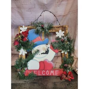 Welcome window snowman Xmas mistletoe snowflake hanging decor